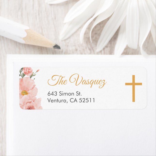 Pink Watercolor Flowers First holy Communion Cute (Insitu)