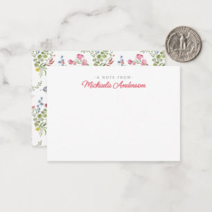 Pink Watercolor Flowers & Greenery Custom Name Card