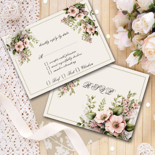 Pink Watercolor Flowers Greenery Vines Ferns RSVP Card