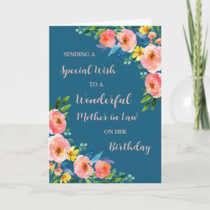 Pink Watercolor Flowers Mother in Law Birthday Card