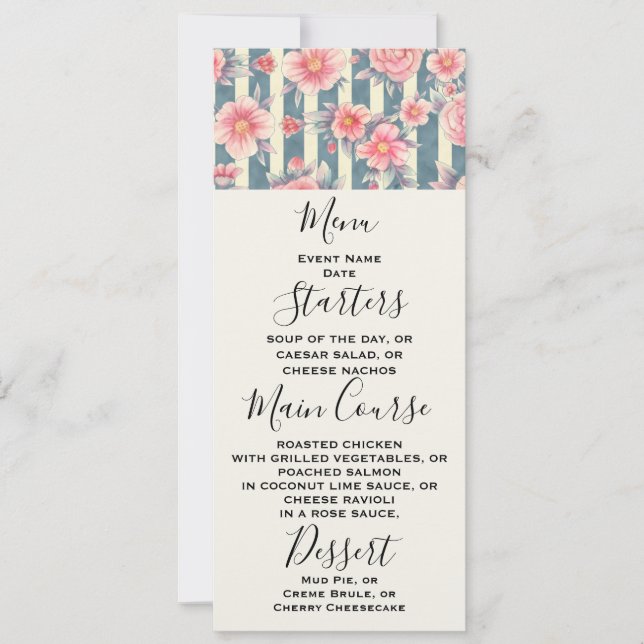 Pink Watercolor Flowers on Stripes Invitation (Front)