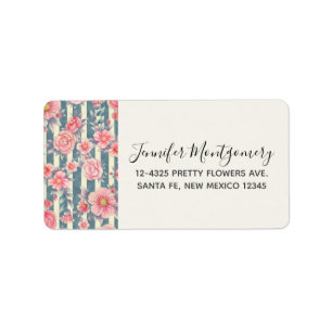 Pink Watercolor Flowers on Stripes Label