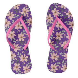 pink watercolor flowers pattern flip flops