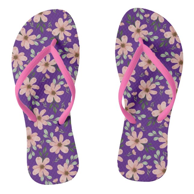 pink watercolor flowers pattern flip flops (Footbed)