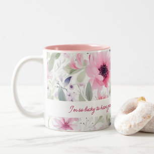 Pink Watercolor FLowers Pattern Gift for Mom Two-Tone Coffee Mug
