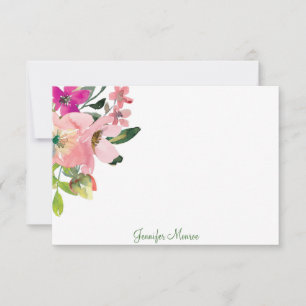 Pink watercolor flowers personalized lined card