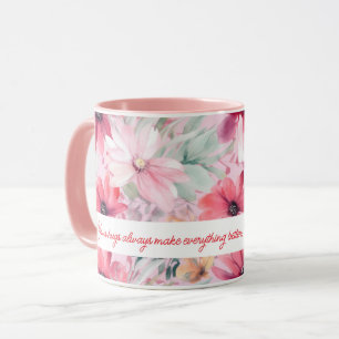 Pink Watercolor FLowers Print   Gift for Mom   Mug