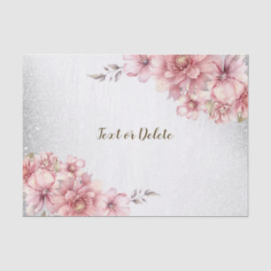 Pink Watercolor Flowers Shiny Glitter Modern Tissue Paper