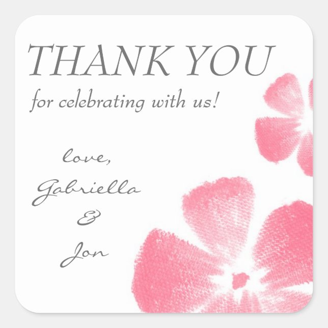 Pink Watercolor Flowers Thank You Stickers (Front)