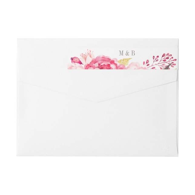 Pink Watercolor Flowers Wedding Address Label (Back)