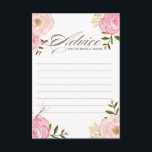 Pink Watercolor Flowers Wedding Advice Card<br><div class="desc">A whimsical "Advice for the bride and groom" card featuring watercolor pink peonies and roses. This will be perfect for spring and "It's a Girl" baby shower. A matching baby shower invitation and accessories are available.</div>