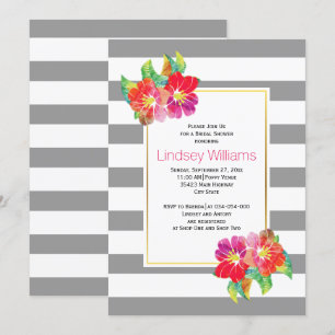 Pink watercolor flowers wedding bridal shower invitation