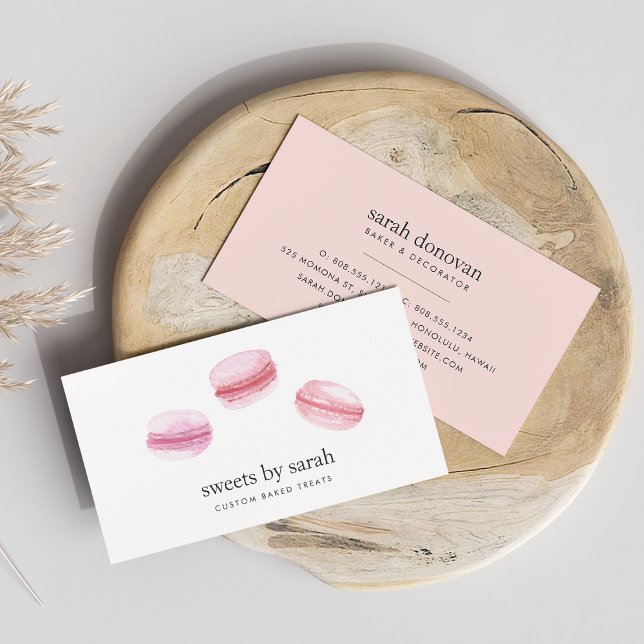 Pink Watercolor French Macarons Bakery Business Card (Creator Uploaded)