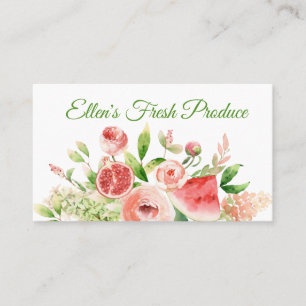 Pink Watercolor Fruit and Flower Bouquet Business Card