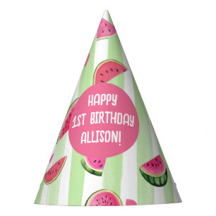  Pink Watercolor, Fruit One in a melon Birthday Party Hat