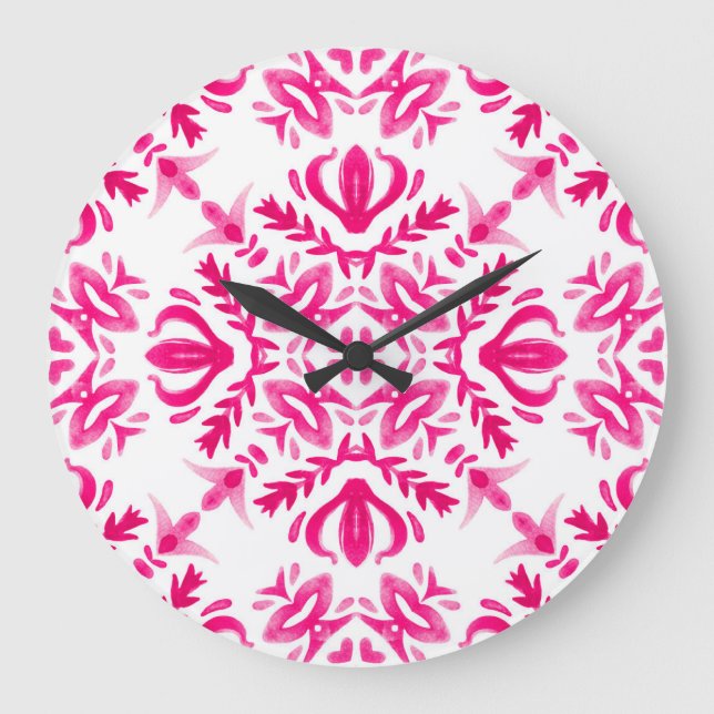 Pink watercolor: geometric tile design. large clock (Front)