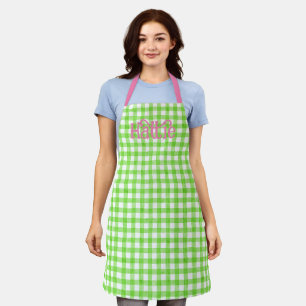 Pink Watercolor Gingham Personalized Apron