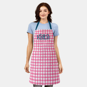 Pink Watercolor Gingham Personalized Apron