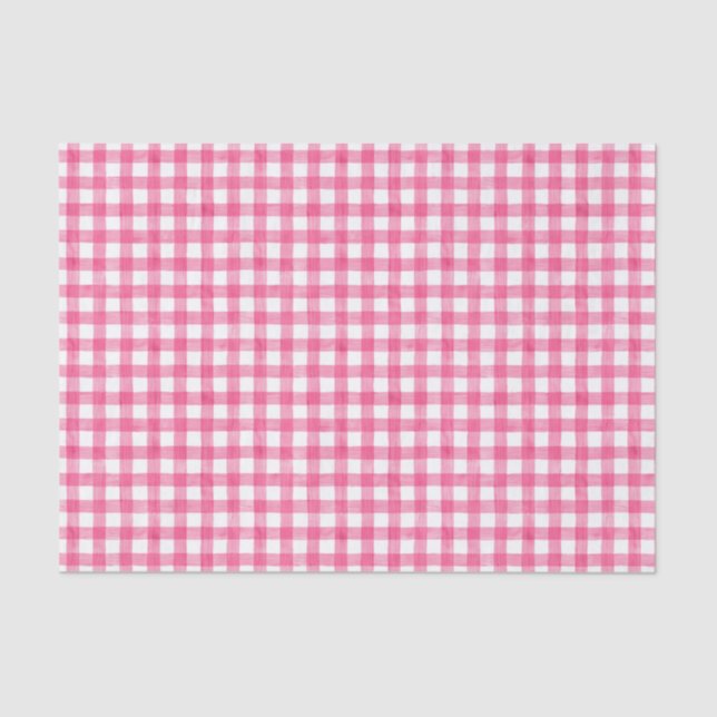 Pink Watercolor Gingham Tissue Paper (Front)