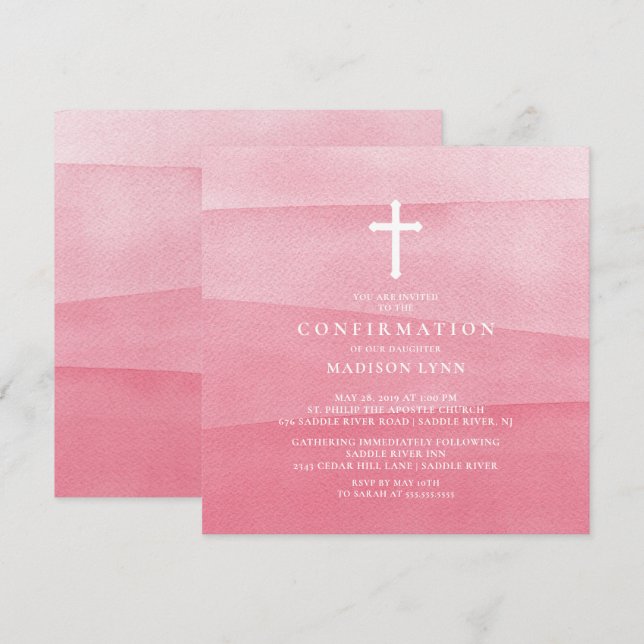 Pink Watercolor Girls Confirmation Invitation (Front/Back)