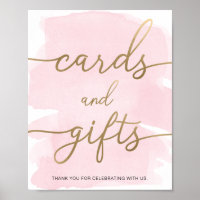 Pink Watercolor Gold Cards and Gifts Sign