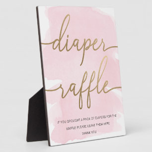 Pink Watercolor Gold Diaper Raffle Sign Plaque