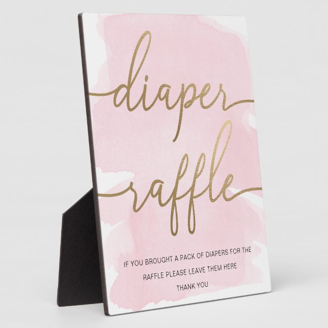 Pink Watercolor Gold Diaper Raffle Sign Plaque (Side)