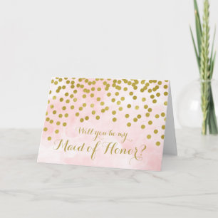 Pink Watercolor Gold Dots Maid of Honour Invite