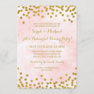 Pink Watercolor Gold Dots Rehearsal Dinner Party Invitation