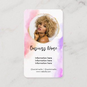 Pink Watercolor Gold Feminin Social Media Girly Business Card