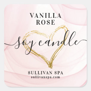 Pink Watercolor Gold Foil Heart Soy Candle Label