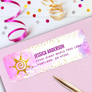 Pink Watercolor Gold Girly Glam Birthday Address