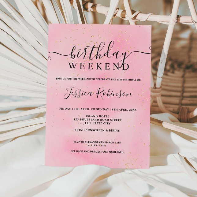 Pink watercolor gold glitter birthday program (Creator Uploaded)
