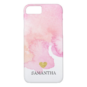 Pink Watercolor Gold Heart Personalized iPhone 8/7 Case