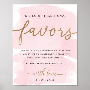Pink Watercolor Gold In Lieu Of Favours Sign