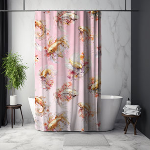 Pink Watercolor Gold Koi Fish Floral