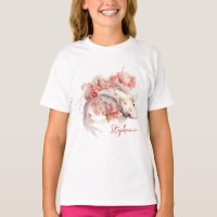 Pink Watercolor Gold Koi Fish Floral Personalized