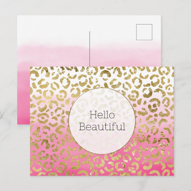 Pink Watercolor Gold Leopard  Postcard (Front/Back)