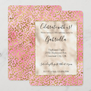 Pink Watercolor Gold Leopard Print Invitation