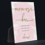 Pink Watercolor Gold Mom-osa Bar Sign Plaque<br><div class="desc">The mimosa bar sign features a timeless watercolor design and a faux gold foil heading. The script text heading is an image that cannot be edited. The heading image can be resized to fit any poster size. All of the other text is fully editable. For more advanced customization of this...</div>