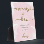 Pink Watercolor Gold Mom-osa Bar Sign Plaque<br><div class="desc">The mimosa bar sign features a timeless watercolor design and a faux gold foil heading. The script text heading is an image that cannot be edited. The heading image can be resized to fit any poster size. All of the other text is fully editable. For more advanced customization of this...</div>