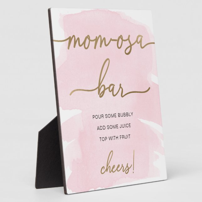 Pink Watercolor Gold Mom-osa Bar Sign Plaque (Side)