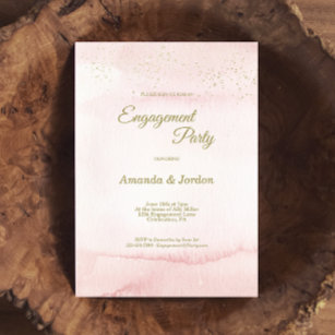 Pink Watercolor Gold Type Engagement Party Invitation