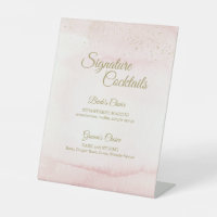 Pink Watercolor Gold Type Wedding Cocktail Menu