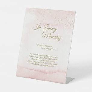 Pink Watercolor Gold Type Wedding In Loving Memory Pedestal Sign