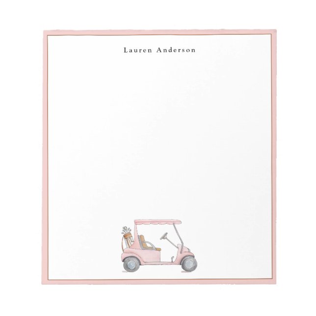 Pink watercolor golf cart Personalized Golfers  Notepad (Front)