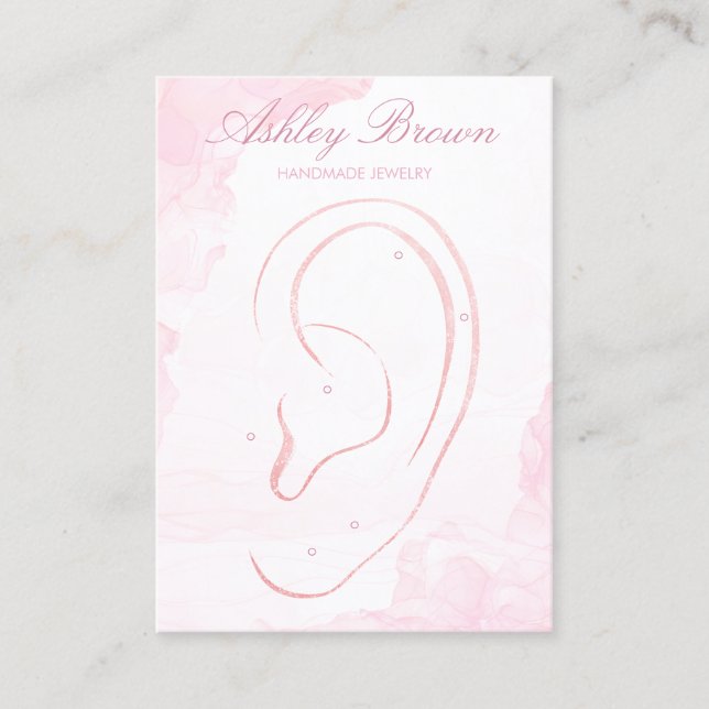 Pink Watercolor Handmade Jewellery Earring Display Business Card (Front)