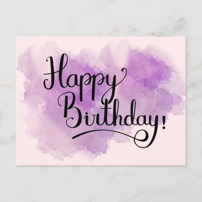 Pink Watercolor Happy Birthday Post Card (Front)