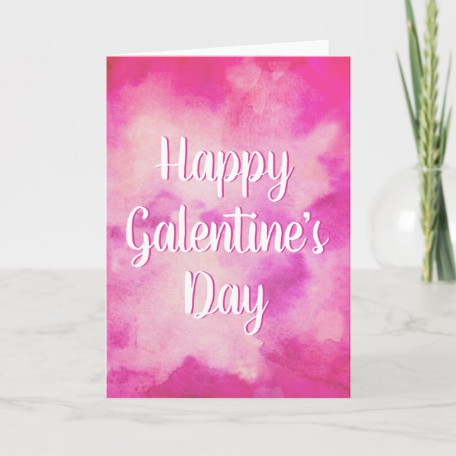 Pink Watercolor Happy Galentine's Day Holiday Card (Front)