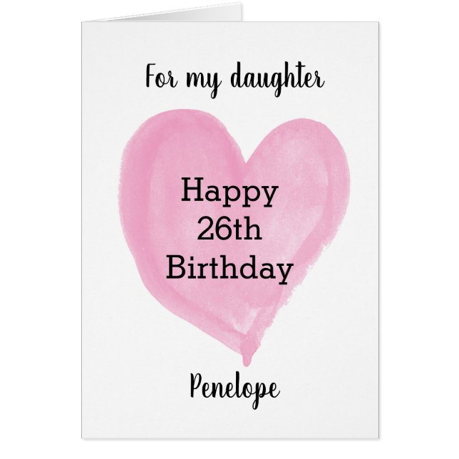 Pink Watercolor Heart 26th Birthday (Front)